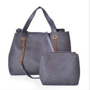 Gray faux leather Hobo bag with pouch and strap